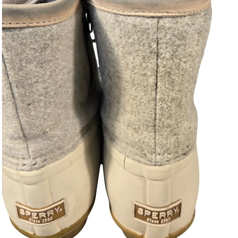 Sperry Saltwater Duck Boots Womens Grey Wool Ivory Rubber‎ STS82473
